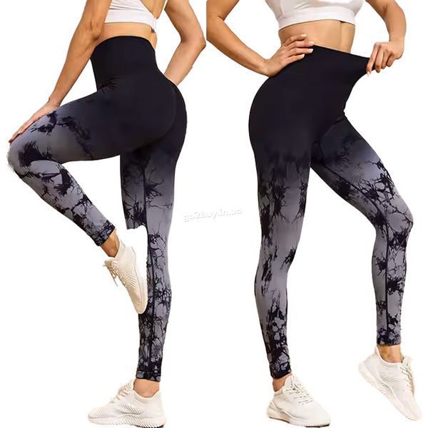 Лосины пуш-ап Мрамор с утяжкой живота, голубые