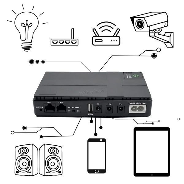 ДБЖ для роутера UPS 12000mAh 18W чорний