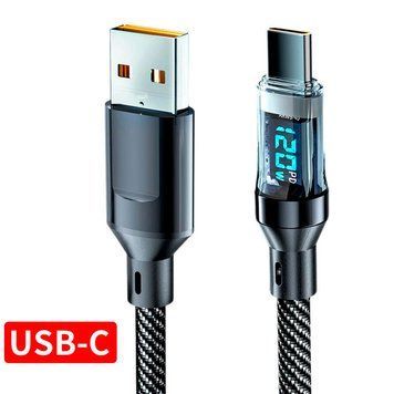 Кабель USB до Type-C 120W з дисплеєм PD, швидка зарядка