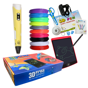 3D pen 6 Набір із Графічним Планшетом + 100 Метрів Пластика, Жовта