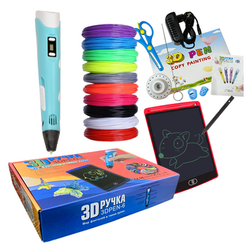 3D pen 6 Набір із Графічним Планшетом + 100 Метрів Пластика, Блакитна